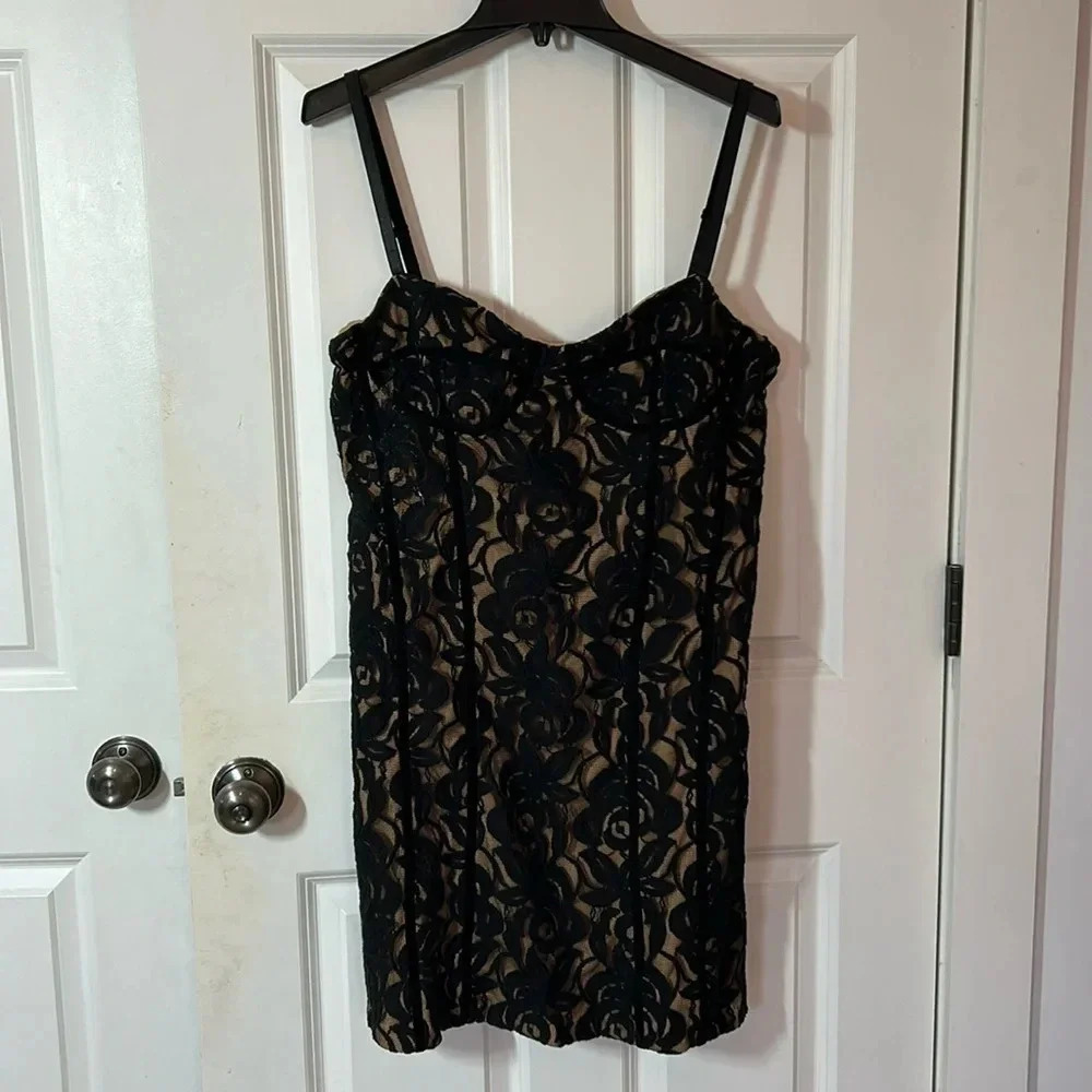 INC lace mini dress size XL black cocktail sheath sleeveless adjustable straps